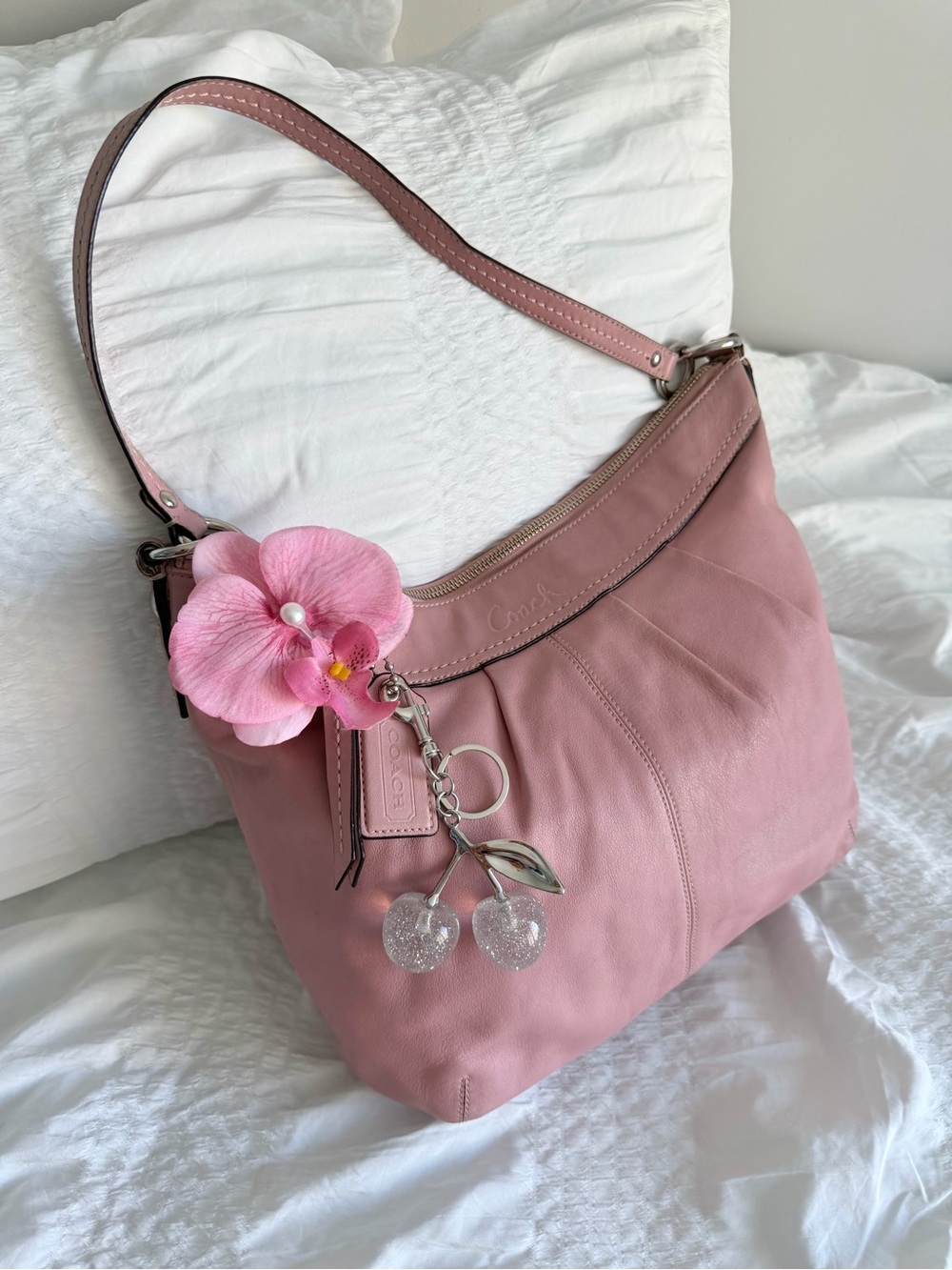 Vintage Coach Pink Leather Soho Pleated Hobo Bag